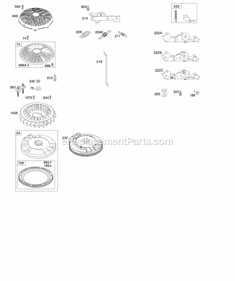 Flywheel Controls Diagram and Parts List for 401577-0134-B1  Briggs and Stratton Engine